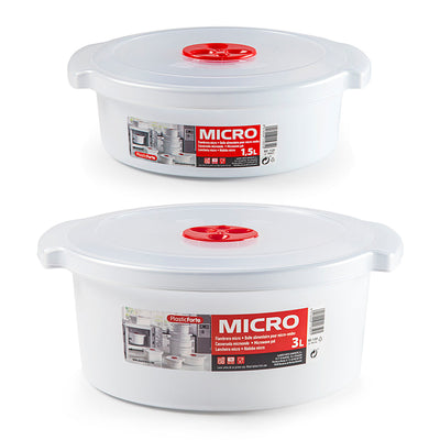 Plastic Forte - Juego de 2 Recipientes para Cocinar al Microondas de 1.5L y 3L con Válvula