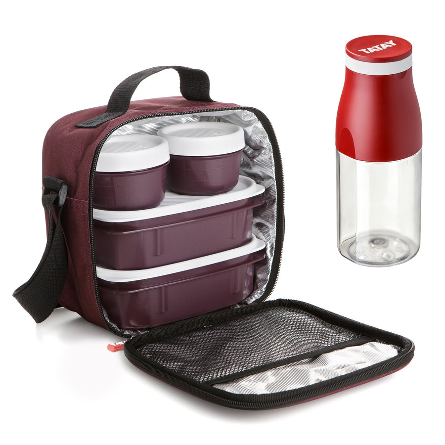 TATAY 1167509 - Kit Bolsa Térmica Porta Alimentos Urban Food Casual y Botella Urban Drink, Burdeos