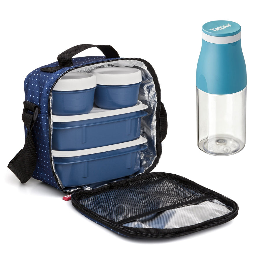 TATAY 1167508 - Kit Bolsa Térmica Porta Alimentos Urban Food Casual y Botella Urban Drink, Dots Azul