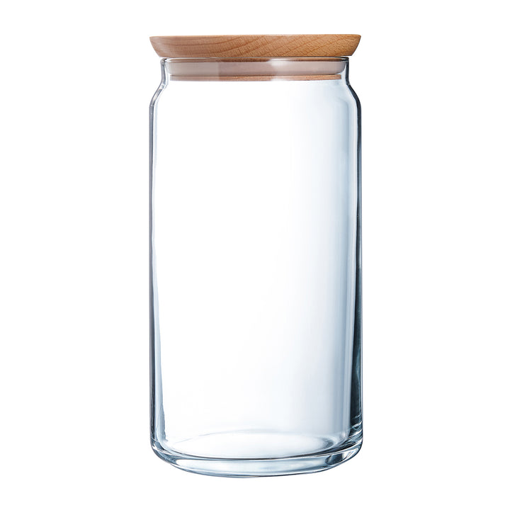 Luminarc Pure Jar - Bote Hermético Redondo de 1.5L en Vidrio con Tapa de Madera