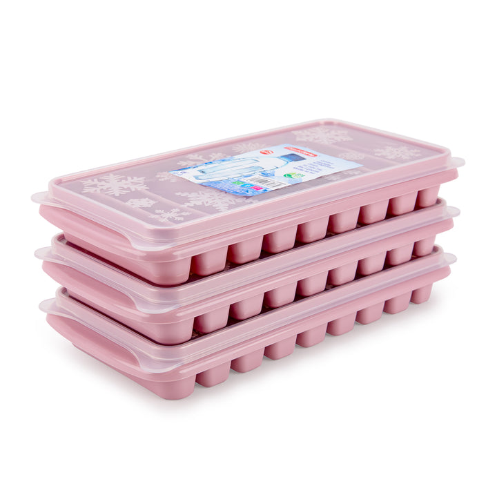 Plastic Forte Norway - Lote de 3 Bandejas Cubiteras en Formato Stick con Tapa. Rosa