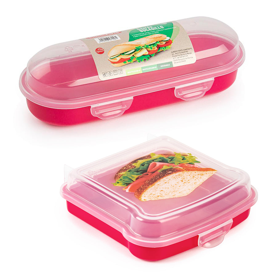 Plastic Forte - Pack de Porta Bocadillos y Porta Sándwich Reutilizables. Fucsia