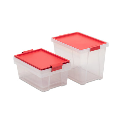 TATAY - Set de 3 Cajas de Ordenación Multiusos Medianas 100% Reciclable con Tapa Abatible. Rojo