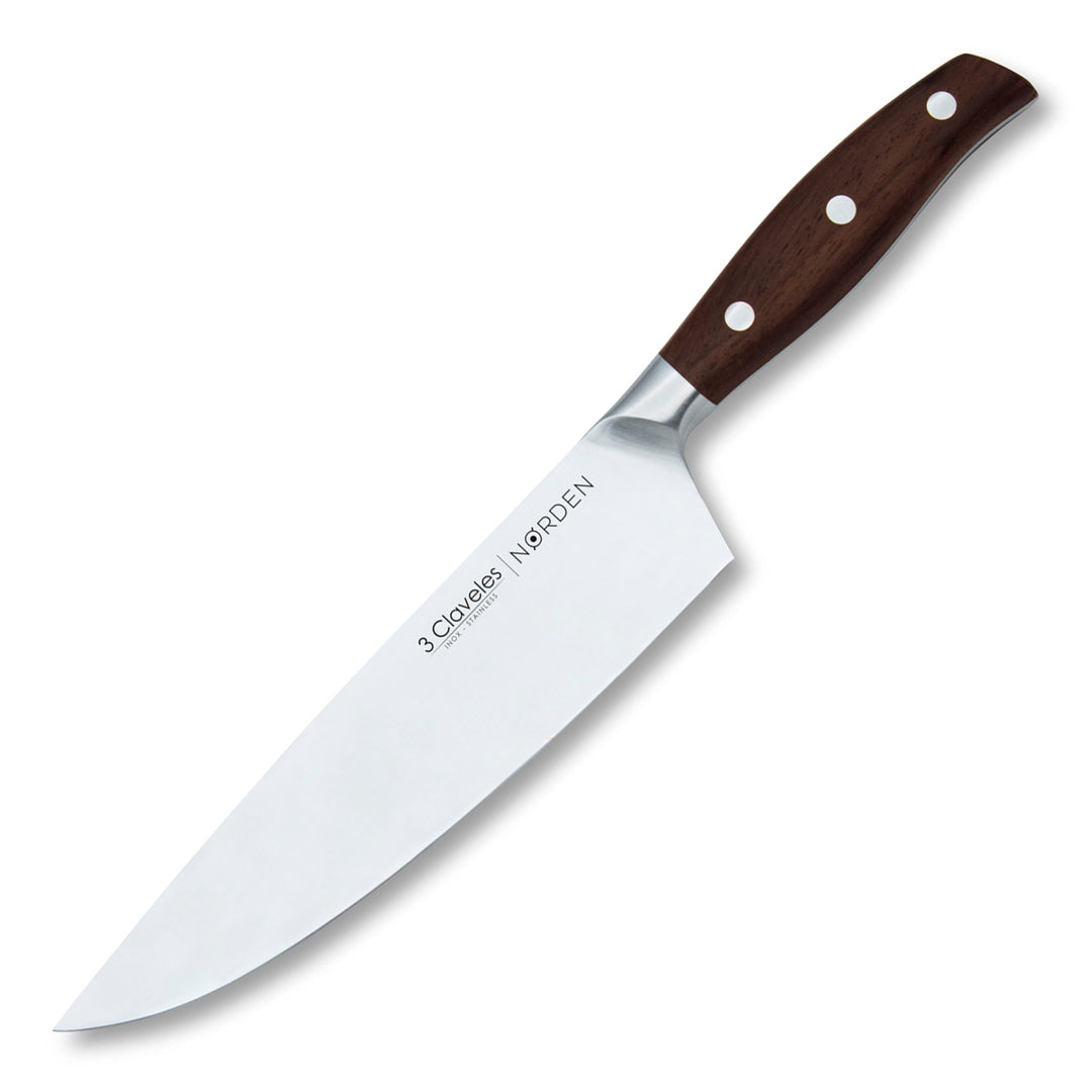 3 Claveles Norden - Cuchillo Cocinero Profesional 20 cm Acero Forjado y Mango de Roble