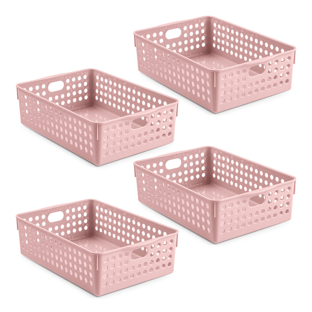 Plastic Forte Atlas - Set de 4 Cestas Multiusos de Ordenación Rectangulares Nº 3. Rosa