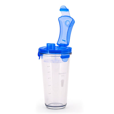 Glasslock Shaker - Vaso Mezclador de 450 ml en Vidrio Templado con Tapa. Azul