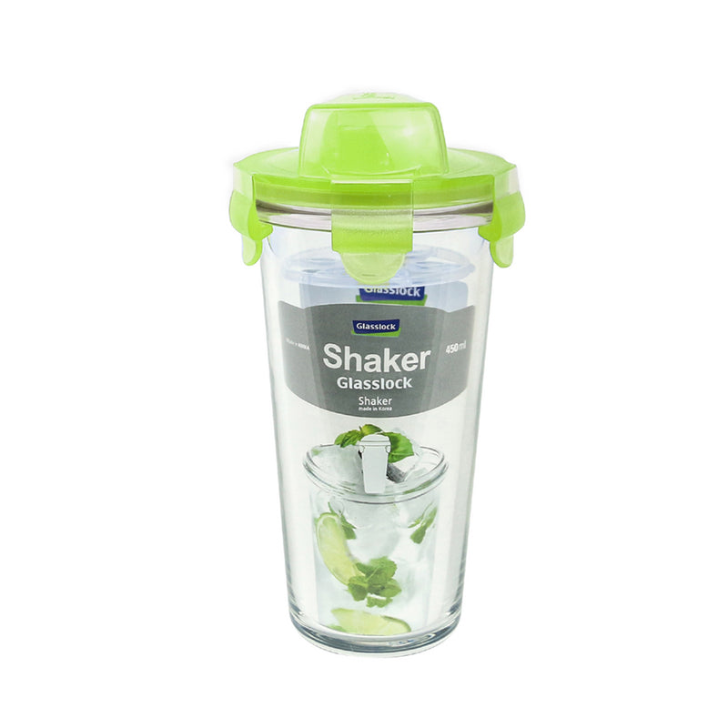 Glasslock Shaker - Vaso Mezclador 450 ml en Vidrio Templado con Tapa. Verde