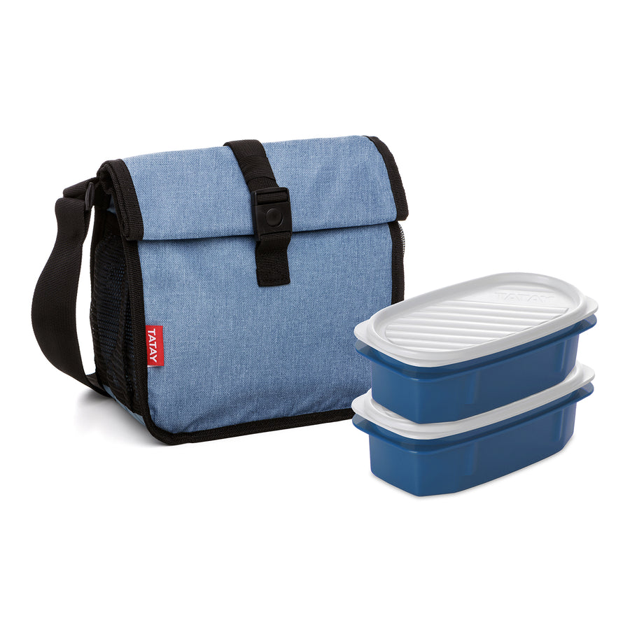 TATAY Urban Roll&Go -  Bolsa Térmica Enrollable 4.2L con Recipientes, Denim Blue