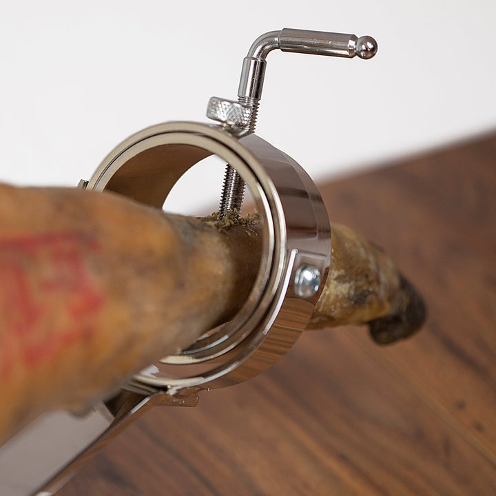 BELLO Aneto - Soporte Jamonero Basculante en DM y Acero Inoxidable con Cabezal Giratorio, Negro