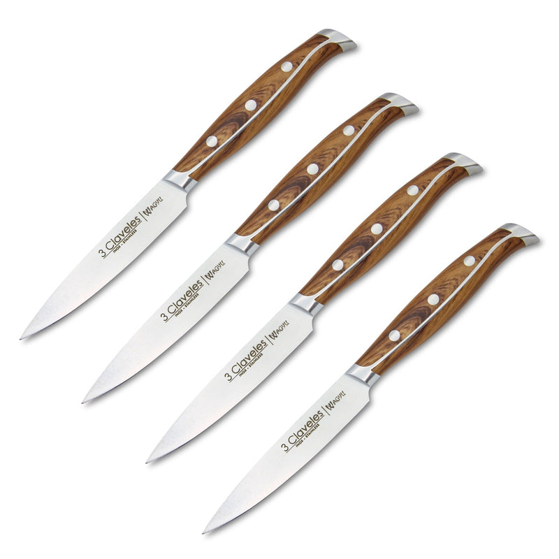 3 Claveles Wagyu - Set de 4 Cuchillos Chuleteros 11.5 cm en Acero Inoxidable