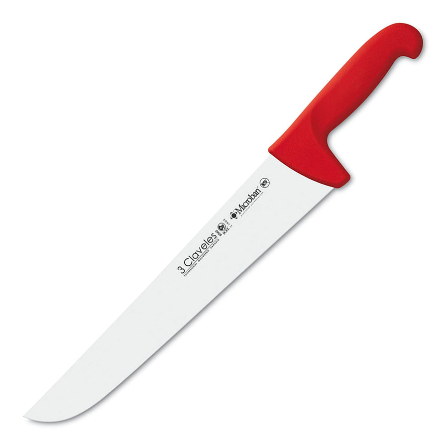 3 Claveles Proflex - Cuchillo Profesional Carnicero Ancho 30 cm Microban. Rojo