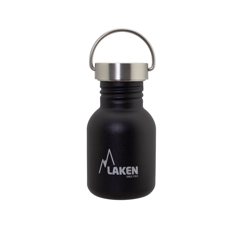 LAKEN Basic Steel Vintage - Botella de Agua 0.35L en Acero Inoxidable con Asa. Negro