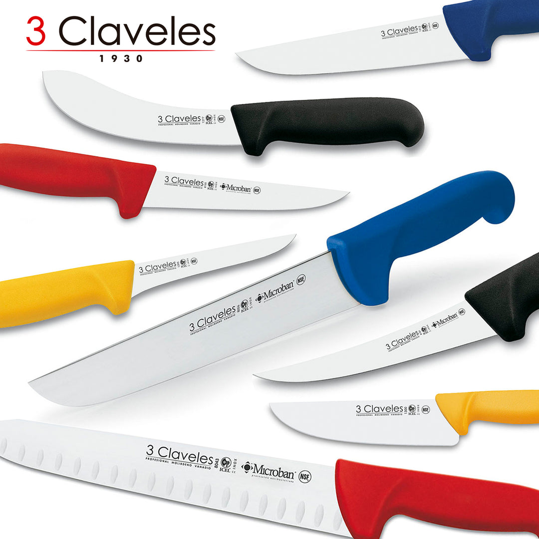 3 Claveles Proflex - Cuchillo Profesional Carnicero Alveolado 24 cm Microban. Rojo