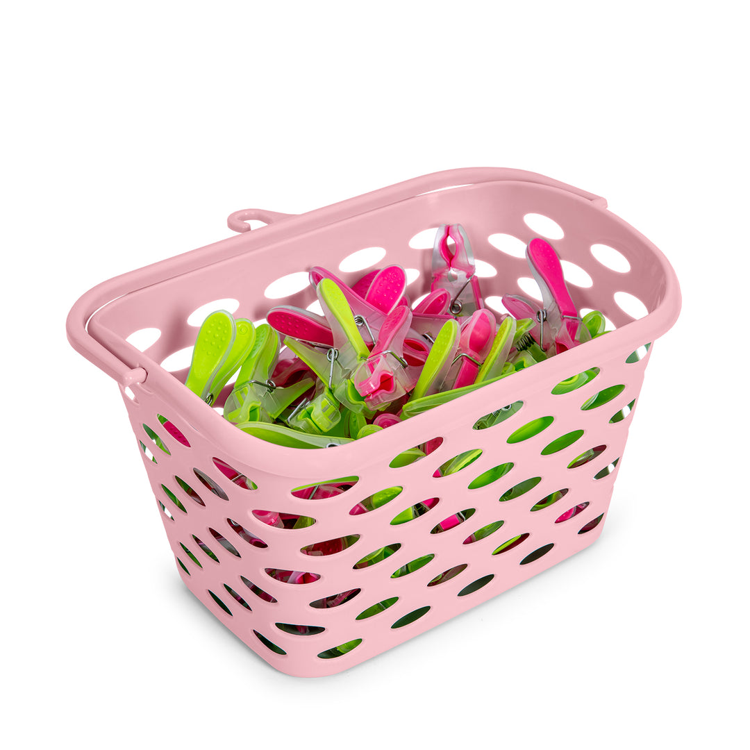 Plastic Forte Neo - Juego de 48 Pinzas para la Ropa con Cesta Aire Incluida. Rosa