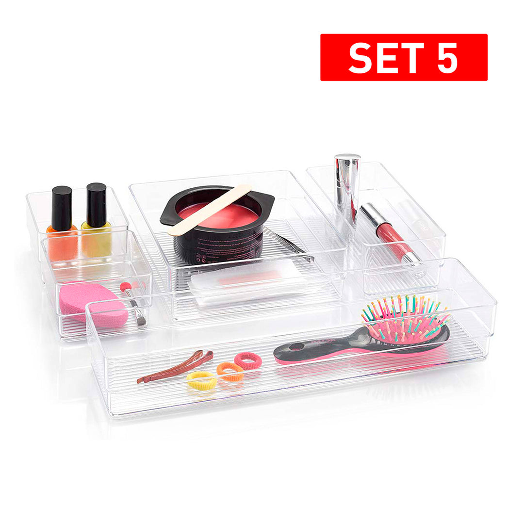 Plastic Forte - Set de 5 Bandejas Organizadoras Transparentes para Cajones. Ideal Baño