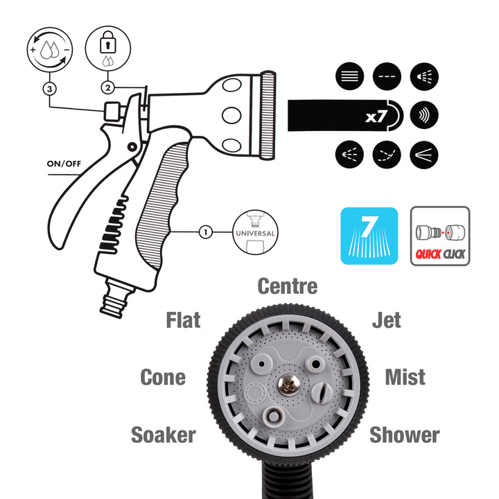 TATAY Top Line - Juego Universal de Conectores y Pistola 7P Mangueras de 1/2" y 5/8"