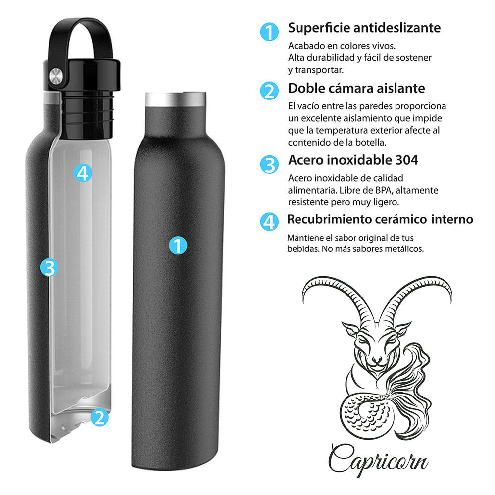 Runbott Zodiac - Botella Térmica Sport de 0.6L con Interior Cerámico. Capricornio Lila