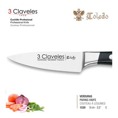 3 Claveles Toledo - Cuchillo Mondador Profesional 9 cm Acero Inoxidable