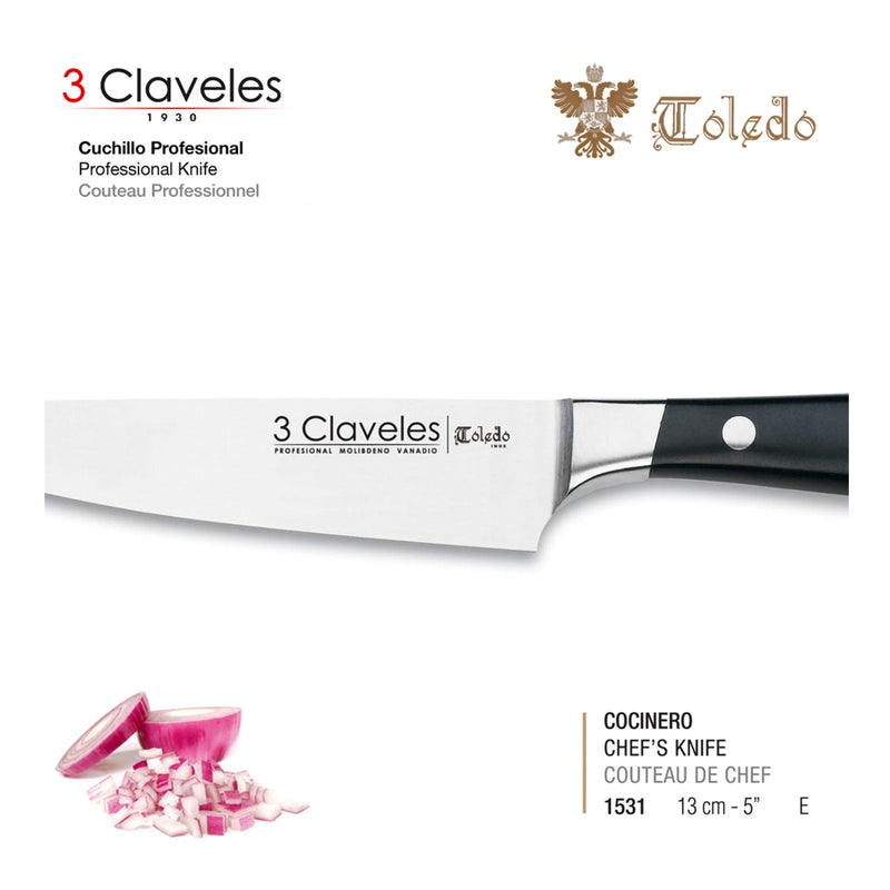 3 Claveles Toledo - Cuchillo Cocinero Profesional 13 cm Acero Inoxidable
