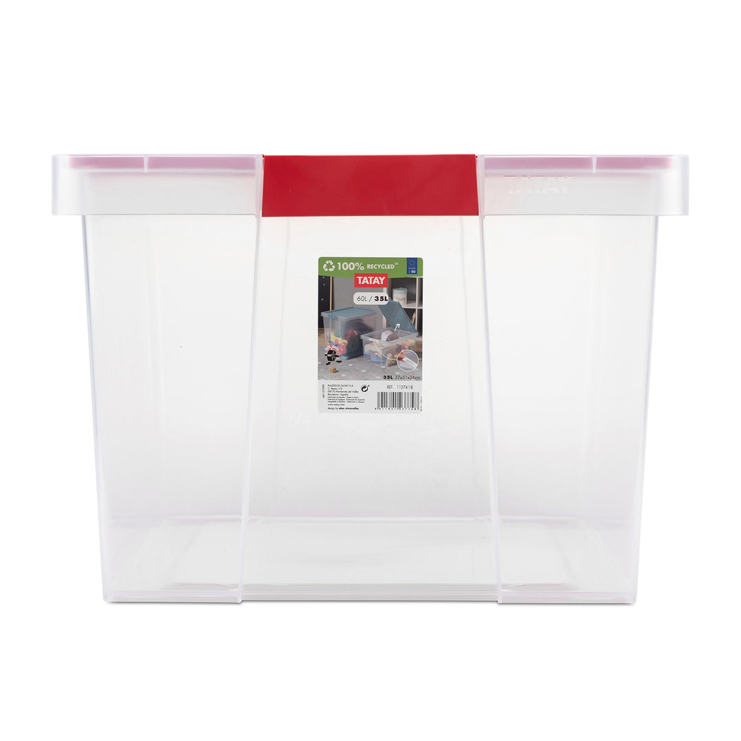 TATAY - Set de 3 Cajas de Ordenación Multiusos Grandes 100% Reciclables con Tapa Abatible. Rojo