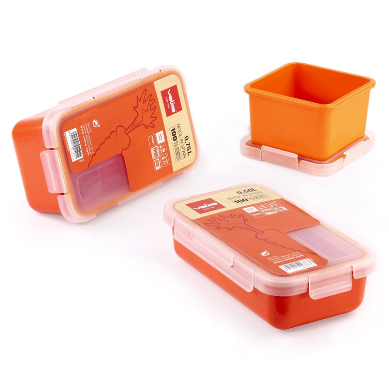 VALIRA Nomad Petit - Set de 2 Recipientes Cuadrados 0.4L en Plástico Cerámico PBT. Naranja