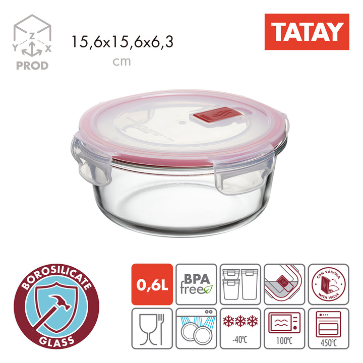 TATAY Cook & Eat - Set de 3 Recipientes en Vidrio Borosilicato. Aptos Horno