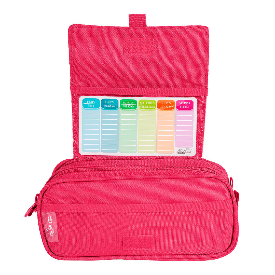 Estuche Escolar Triple Portatodo de Alta Capacidad con Tres Cremalleras. Fucsia