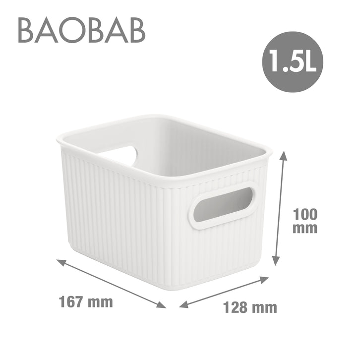 TATAY Baobab - Set de 3 Cajas Organizadoras Medianas con Tapa en Plástico PP05. Blanco Pergamon