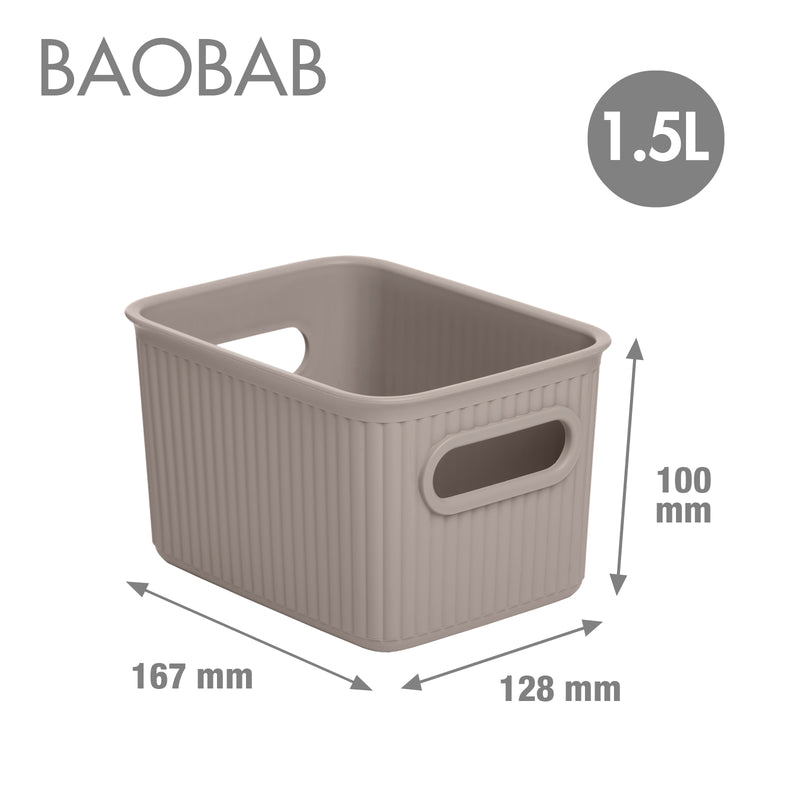 TATAY Baobab - Set de 4 Cajas Organizadoras 1.5L Plástico PP05. Taupe