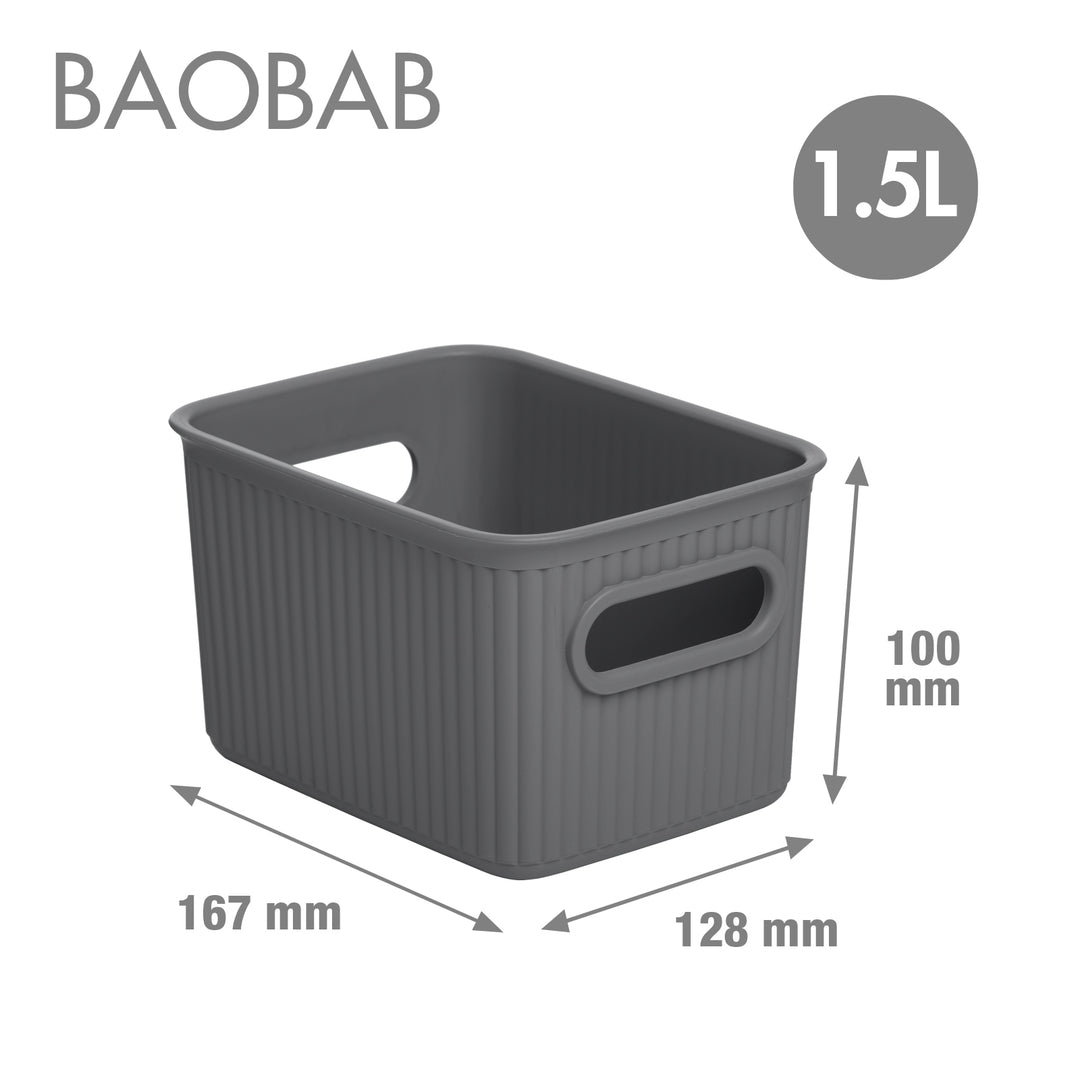 TATAY Baobab - Set de 3 Cajas Organizadoras Medianas con Tapa en Plástico PP05. Gris Antracita