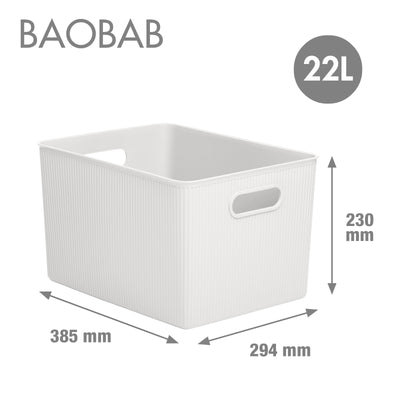 TATAY Baobab - Set de 2 Cajas Organizadoras 22L con Tapa en Plástico PP05. Blanco Pergamon