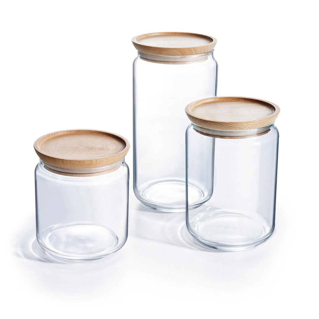 Luminarc Pure Jar - Bote Hermético Redondo de 1.5L en Vidrio con Tapa de Madera