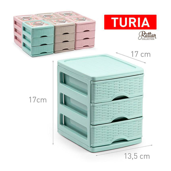 Plastic Forte - Cajonera Pequeña Turia Mimbre en Plástico. Colección Rattan Verde