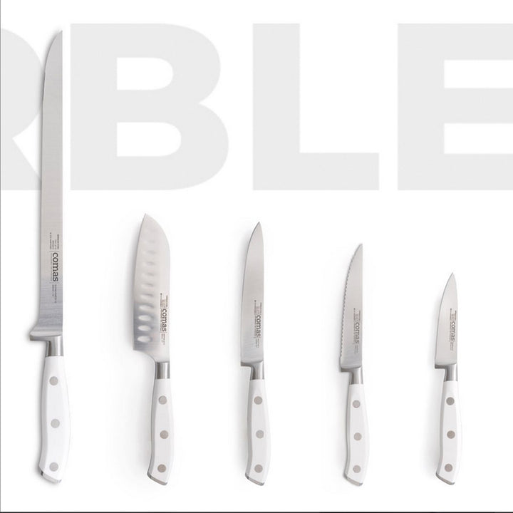 COMAS Marble - Cuchillo Santoku Profesional 18 cm en Acero Alemán. Blanco