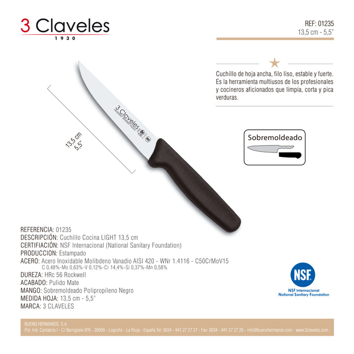 3 Claveles Light - Cuchillo de Verduras 6 cm Acero Inoxidable Mango Polipropileno