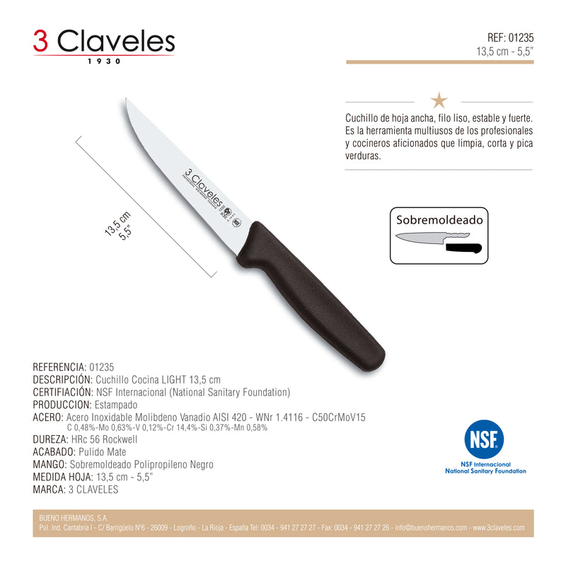 3 Claveles Light - Cuchillo Cocinero 13.5 cm Acero Inoxidable Mango Polipropileno