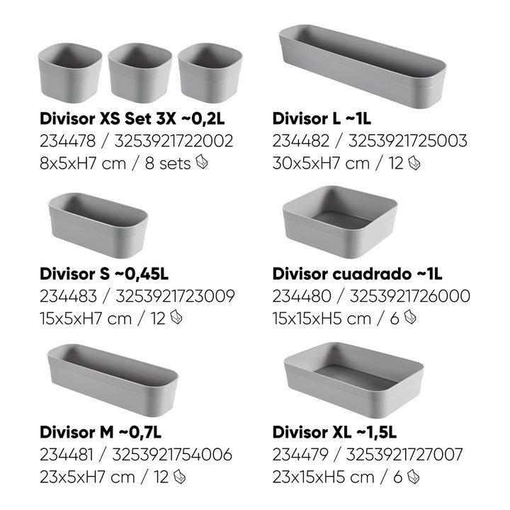 Curver Infinity - Lote de 3 Cestos Divisores de Cajones 0.2L en Plástico 100% Reciclado