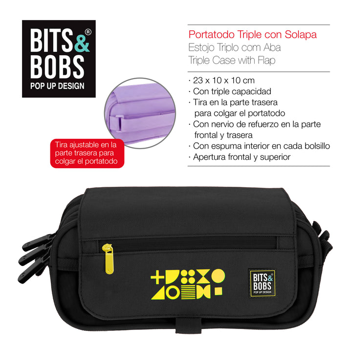 ColePack Fluor - Estuche Triple de 3 Cremalleras con Material Escolar Incluido. Amarillo