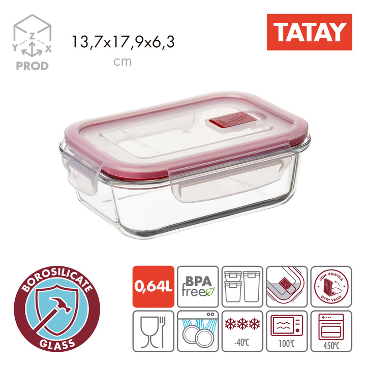 TATAY Cook & Eat - Lote de 2 Recipientes de 0.64L y 1.5L en Vidrio Borosilicato. Aptos Horno