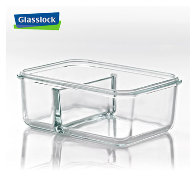 Glasslock Duo - Recipiente Rectangular de 0.9L con 2 Compartimentos en Vidrio Templado