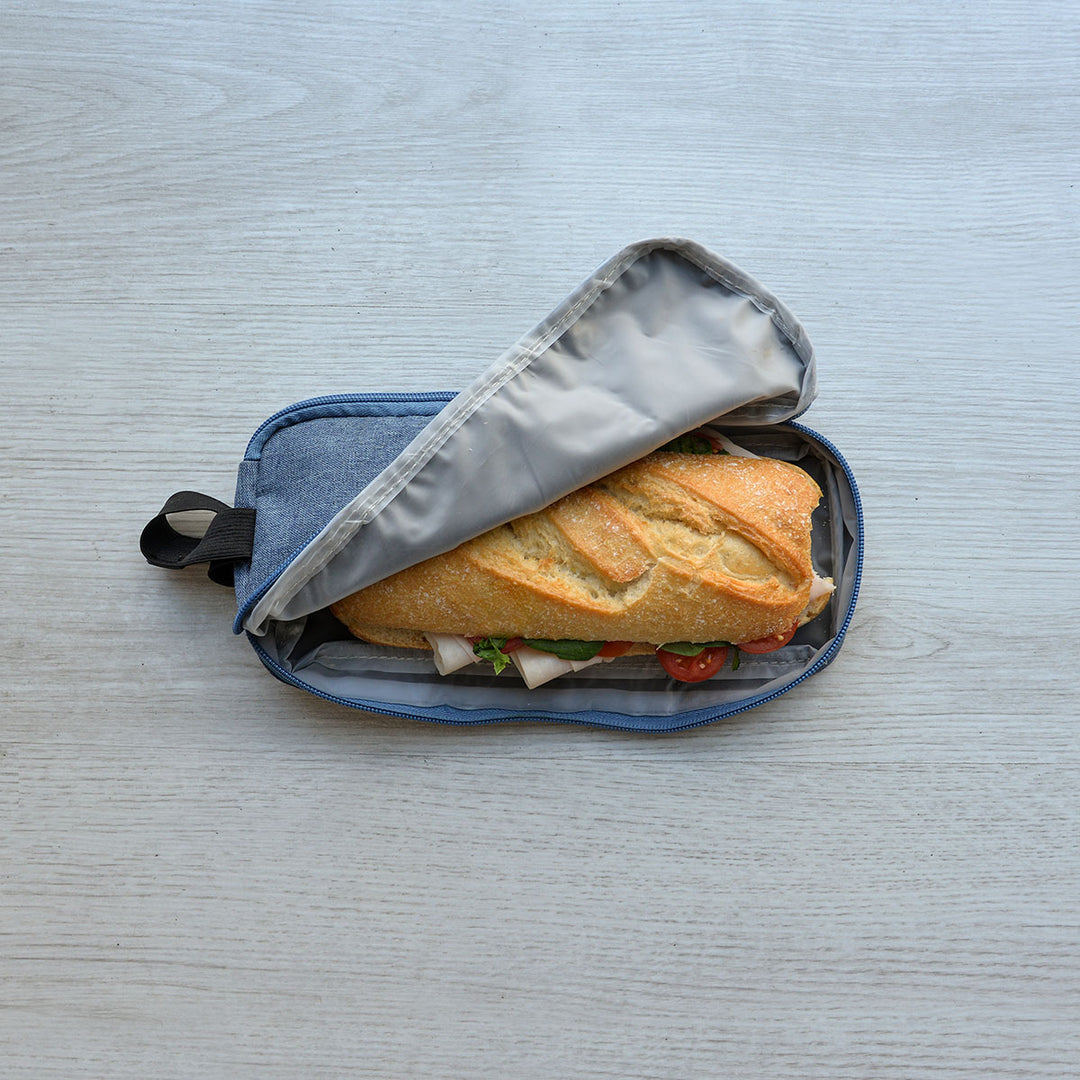 IRIS Zipper Roll - Porta Bocadillos Plegable y Flexible con Cierre de Cremallera. Azul