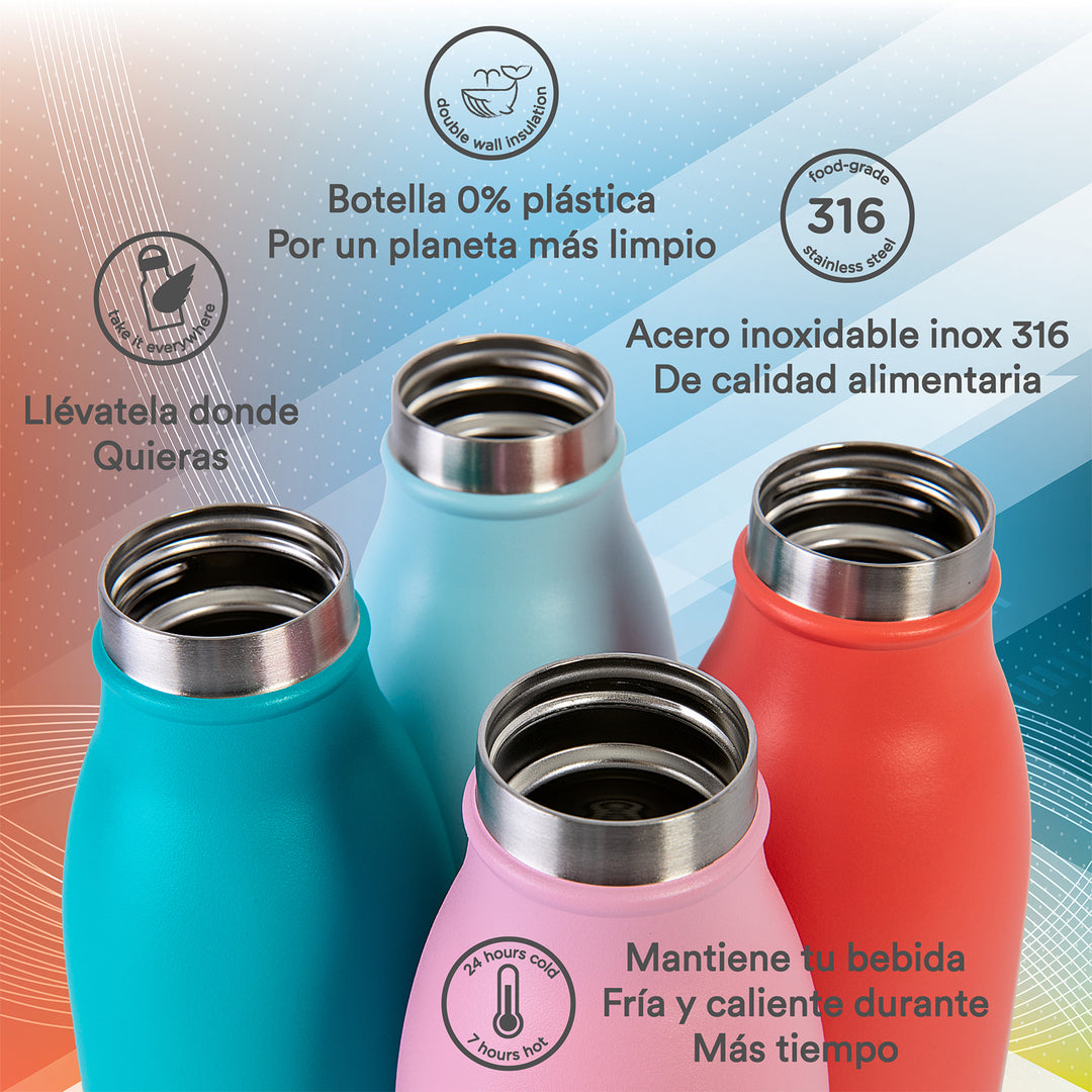 Runbott City - Botella Térmica de 0.35L en Acero Inoxidable 316 y Silicona. Azul