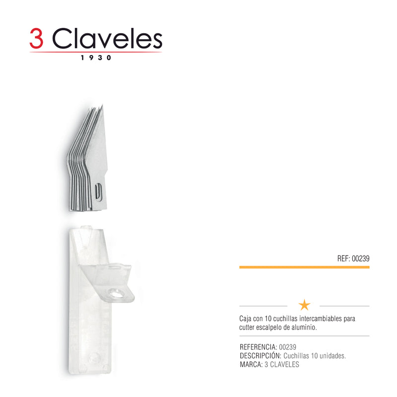 3 Claveles - Cutter Escalpelo Profesional con 10 Cuchillas de Recambio