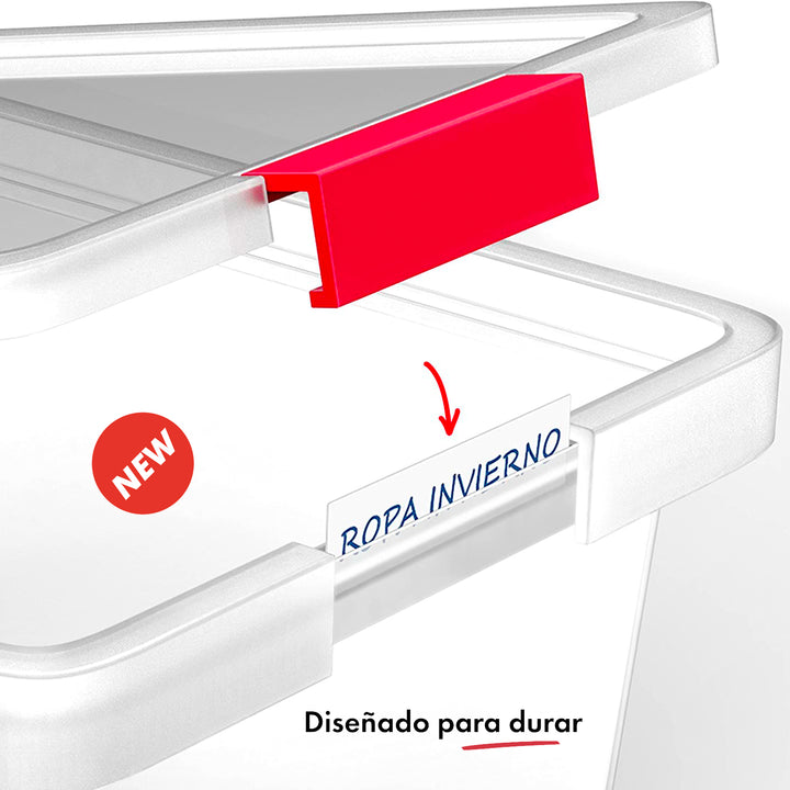 TATAY - Set de 3 Cajas de Ordenación Multiusos Grandes 100% Reciclables con Tapa Abatible. Rojo