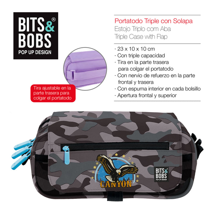 ColePack Design - Estuche Triple de 3 Cremalleras con Material Escolar Incluido. Stamps