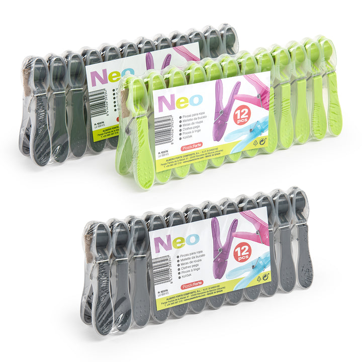 Plastic Forte Neo - Juego de 48 Pinzas para la Ropa con Cesta Aire Incluida. Verde