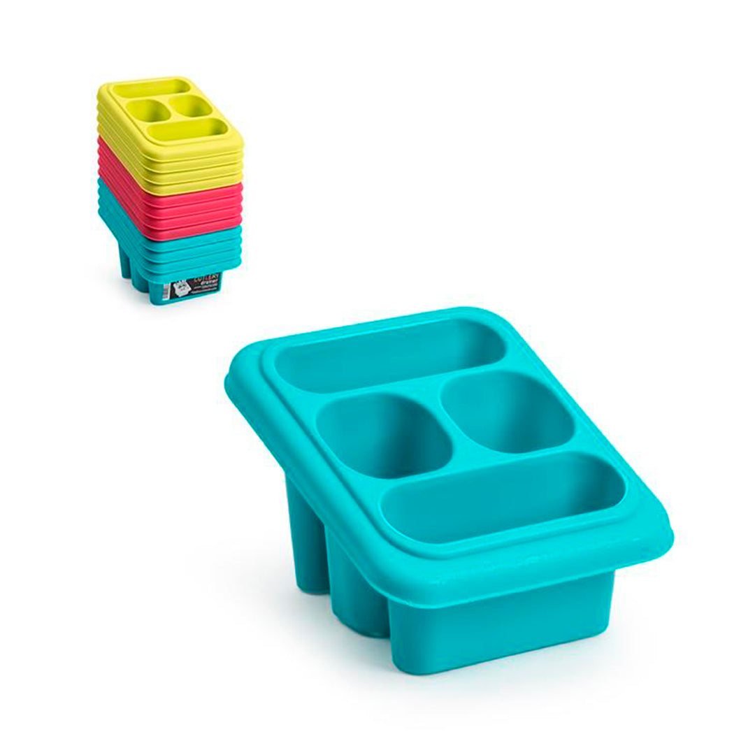 Plastic Forte Square - Set de 2 Escurridores de Cubiertos con 4 Compartimentos. Verde