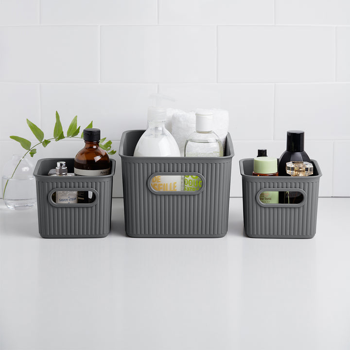 TATAY Baobab - Set de 3 Cajas Organizadoras Medianas con Tapa en Plástico PP05. Gris Antracita