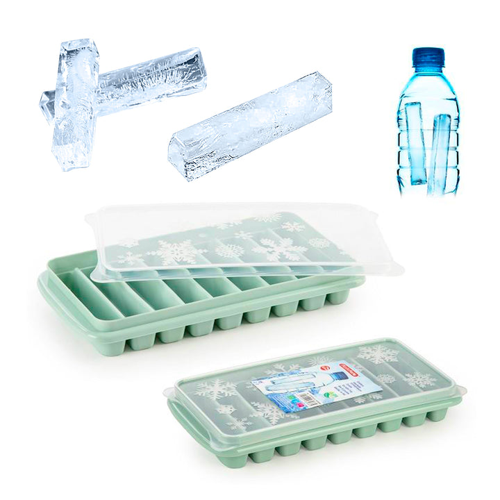 Plastic Forte Norway - Lote de 3 Bandejas Cubiteras en Formato Stick con Tapa. Verde