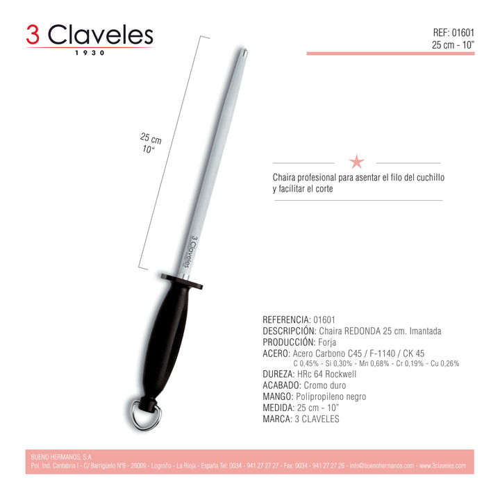 3 Claveles 01702 - Estuche para Corte de Jamón. Incluye 3 Cuchillos, Chaira y Estuche